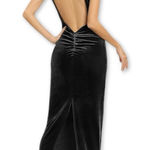 NWT Backless Velvet Bodycon Ruched Halter Evening Maxi Dress Black Size XS Photo 1