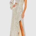 Mac Duggal NWT IEENA 26730 Silver Sequined One Shoulder Cut Out Gown Silver Sz 6 Photo 7