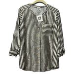 Anne Klein  size small woven long sleeve button down shirt gold buttons striped Photo 11
