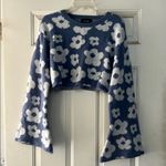 Cider  Blue and White Floral Knit Sweater Photo 0