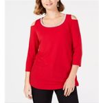 JM Collection  Red Cold-Shoulder Studded Knit Top NEW 0X Photo 7