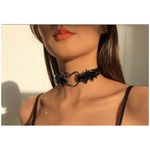 Goth Black Faux Leather Silver Heart Choker Photo 3