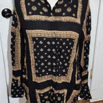 Free People  Womens Black Brown Little Secrets Scarf Print‎ Blouse Shirt XS Photo 0