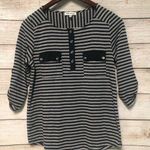 Faith and joy Casual Comfy Black & Grey Stripe 3/4 Sleeve Top Photo 0