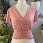 Fashion Magazine Pink Ruched Smocked Waist Wrap Top Size S Photo 0