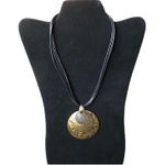 Premier Designs Vintage Black Multi-Cord Brass Tone Three Round Pendant Necklace Photo 6