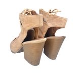 Qupid Nude Tan Open Toe Strappy Lace Up Suede Heels Size 8 Photo 3