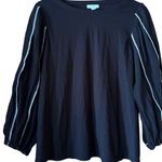 J.Jill Black Puff Sleeve Top White Stitching Bohemian Cottagecore XS Photo 1