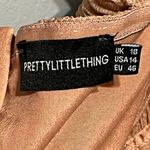 Pretty Little Thing Draped Cowl Corset Crop Top Size 14 Rose Gold Gauze Crepe Tank Photo 2