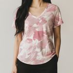 Athleta  Breezy Scoop Bashful Rose V Neck Tie Dye Short Sleeve Tee Photo 1