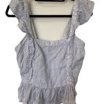 Japna  Crop Top Ruffled Sleeves Sz Large‎ Blue White Photo 0