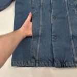 Levi's Levi’s Premium Blue Denim Sherpa Snap Button Long Trucker Jean Jacket Unisex S Photo 2