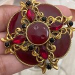 Vintage Red Enamel Revival Victorian Brooch Photo 4