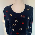 Talbots  Iconic French Embroidery Navy Crew Neck Sweater Size M Photo 2