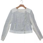 Lou & grey Moto Linen Zip Jacket, Medium, White, Blue, Asymmetrical Zipper Photo 1