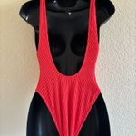 Aerie Crinkle Birthday Scoop Cheekiest One Piece Swimsuit XS Red Shimmer NWT Photo 1