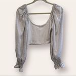 Urban Outfitters  Long Sleeve Textured Puff Sleeve Crop Top – Dusty Blue - Size M Photo 1