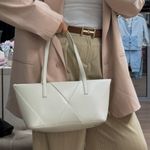ZARA NWT ivory off white woven shoulder purse bag elongated design Photo 2
