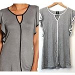 Bobeau Solid Gray White Keyhole Cutout Short Flutter Sleeve Blouse Top Small SM Photo 1