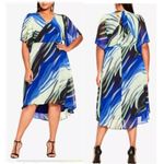 City Chic NWT Irene Dress in Citrus Wave Print Blue Green Large 20 Photo 7