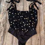 Lovers + Friends  bodysuit pleated v neck tie straps XS thong NEW polka dot Photo 1