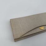 Vintage Beige Long Linen Fabric Envelope Clutch Bag Gold Tone Photo 2