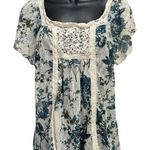 Denim‎ & Supply Floral Cream/Blue Short Flutter Sleeves Sweetheart Blouse Size M Blue Size M Photo 0