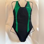 Sporti Piped Splice Wide Strap One Piece Swimsuit Black Green 38 NWT Photo 2