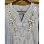 Catherines Catherine Pinstripe Floral Embroidered Tunic Blue Pinstripe Relaxed Cottage Photo 2