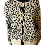 Sunday Edition Leopard Print Tie Front Cardigan Size L Coquette Bow Knit Tan Size L Photo 0