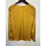 White House | Black Market Women Shirt Button Up Silk Vneck Dark Gold Smocked Trim Photo 2