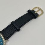 Bongo women’s quartz analog watch silver tone 35mm case black leather band runs Photo 2