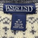 Lands' End Wool Fair Isle Full Zip Cardigan Sweater Nordic Gray Cream M Photo 5