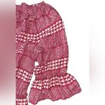 Lucky Brand Aztec Blouse Womens Size Large Maroon Scoop Neck Boho Cottagecore Photo 4