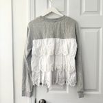 Joie  Devra White Eyelet Lace Layered Back Heathered Gray Sweatshirt Large NWT Photo 5