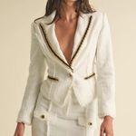 Lane 201 Elegant White Blazer with Black and Gold Details Photo 0