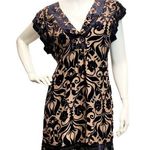Hale Bob Vintage  Small Silk V Neck Velvet Burnout Tie Shoulder Black Brown Dress Photo 0