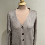 LIENRIDY Women's Tan Cardigan Sweater Size XL Ribbed Preppy Classic Minimalist Brown Photo 1