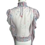 L.I.F.E. Shirring Sheer Floral Pink Blouse‎ High Neck Elastic Waist Puff Sleeve Photo 1