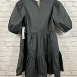 AQUA Women’s V-Neck Poplin Puff Sleeve Mini Dress Black (Needs Button) S NWT Photo 2