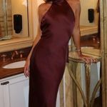 ZARA  maxi halter scarf satin Elegant Burgundy Brown  Evening Wedding Dress Photo 3