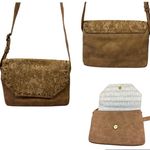 Tan Brown Embossed Studded Faux Leather Suede Crossbody Purse 10 x 7.5 inches Photo 1