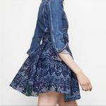 Maje  JEKO GUIPURE LACE MESH BLUE HIGH WAIST SKATER RAW HEM SKIRT Photo 1