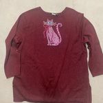 Bob Mackie  Burgundy Sweater‎ with Cat Design Photo 0