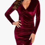 Parisian  Deep Red Velvet Wrap Mini Holiday Dress Size Small Photo 0