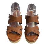 Unisa Women Brown Faux Leather Strap Wedge Sandal Sz 10 M Slip On Buckle Detail Photo 1