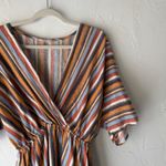 Hummingbird ‎ Dress Womens Medium Multi Stripe Short Sleeve V Neck Boho Summer Photo 1