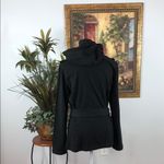 Ruff Hewn  Black Trench Coat Hoodie Belted Pocket Long Sleeve 3 Buttons Front Photo 7