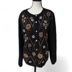 Alfred Dunner  90's vintage‎ chunky oversized flower embroidered cardigan M Photo 1