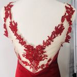 Long Red Lace Formal Wedding Event Halloween Gown With Train Dress Photo 5